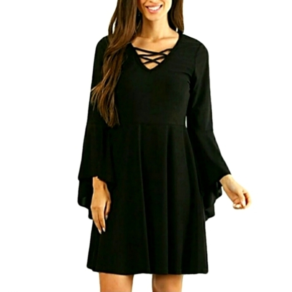 1 SM LEFT- BLACK BOHO DRESS - Picture 3 of 7